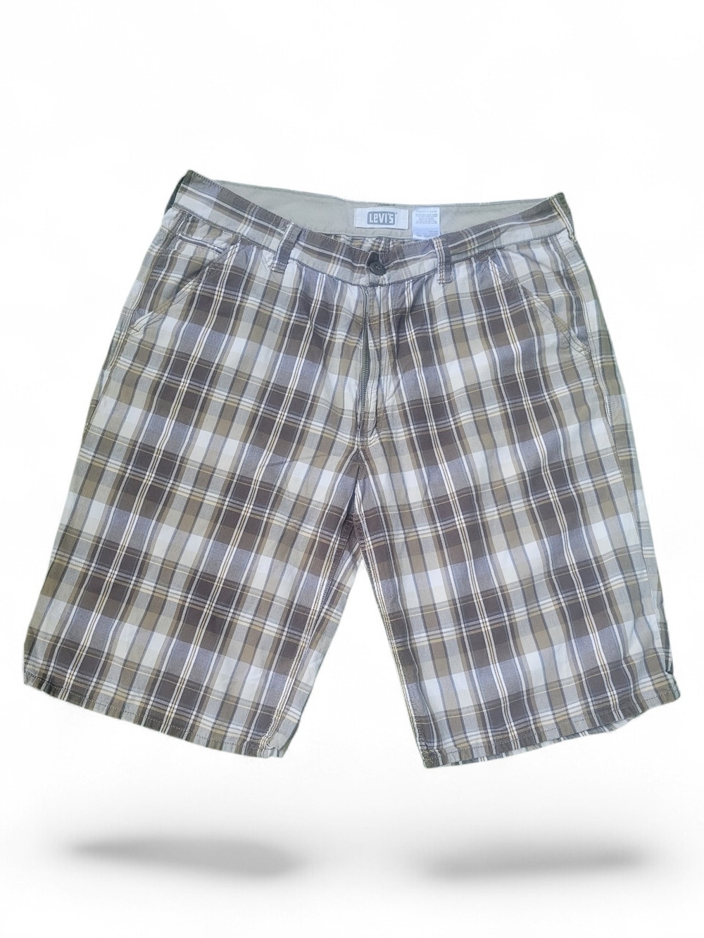 Levi's Men's Plaid Cotton Shorts in Khaki/brown And White Size W38